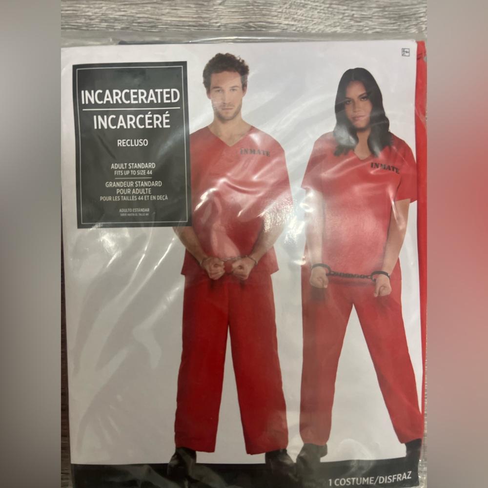 New orange incarcerated Halloween Costume OS fits up to XXL